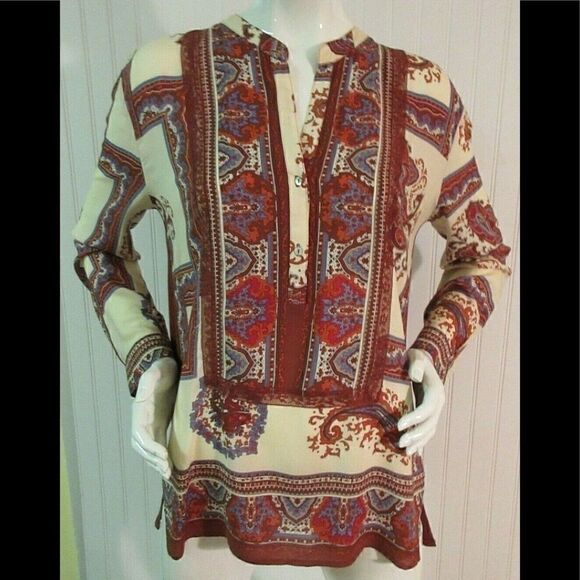 Anthropologie tunic top by Tiny red & cream sz M - Picture 1 of 4